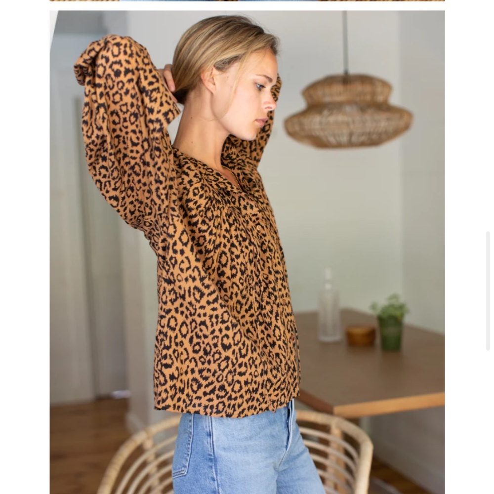 Emerson Fry Leopard Print Blouse | Button Front | Boho Chic Top | Size Small - Picture 5 of 12